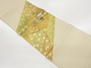 綴れ金彩切り嵌め風鶴に花々・古典柄模様袋帯